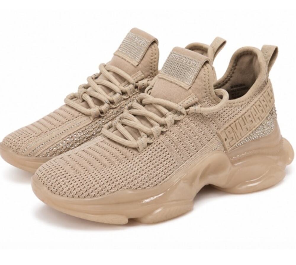 Steve Madden Maxima Sneakers Beige Rhinestone Knit Chunky Platform Womens 5.5M